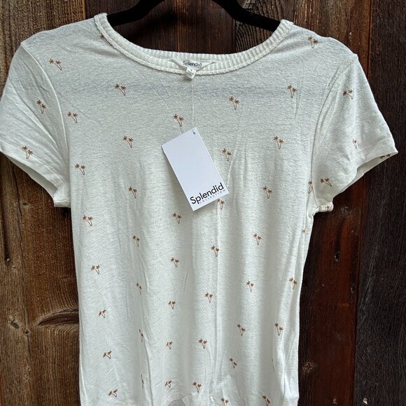 Splendid Tee Shirt, Size S, Ivory w Tiny Palm Trees , NWT - Picture 1 of 6